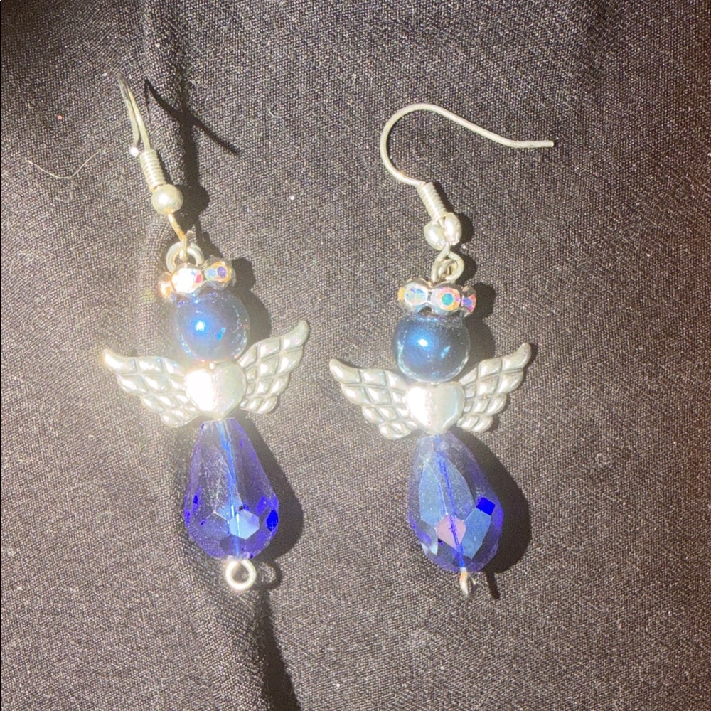 Chic Silver and Blue Angel Earrings